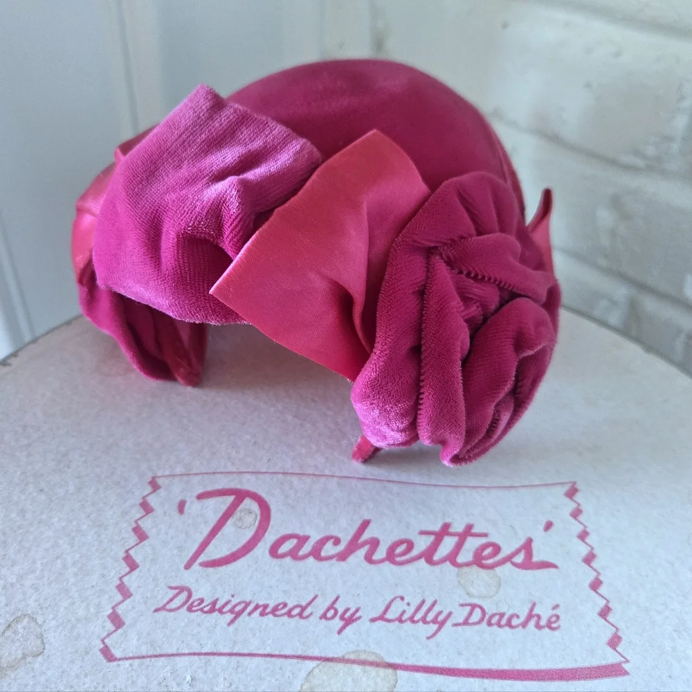 Vtg 1950s Lilly Daché Floral Calot Hat, Ribbon, Velvet, S/7 - Picture 14 of 15